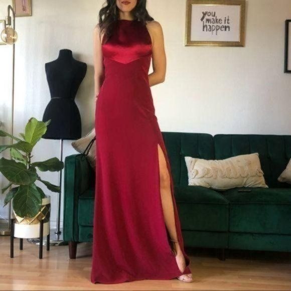 Dresses & Skirts - Burgundy Night Gown ft Low Back & Slit Prom Dress Wedding Guest Bridesmaid